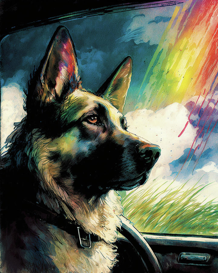 Car Vehicle  German Shepherd Dog Fanny Anime Colorful Graphic 006  Painting by Aryu  Pixels