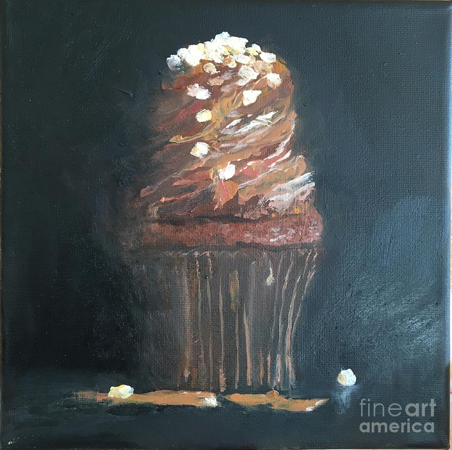 Caramel chocolate Cup Cake  Painting by Lizzy Forrester