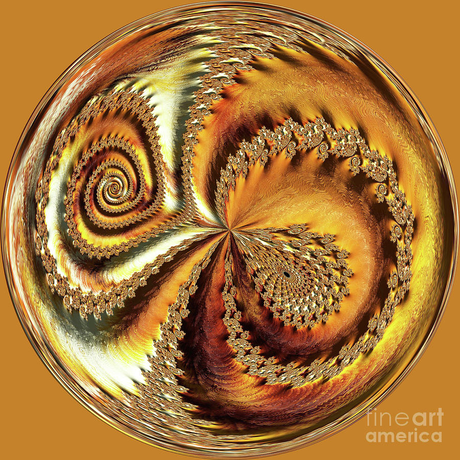 Abstract Digital Art - Caramel Double Swirl Orb by Elisabeth Lucas