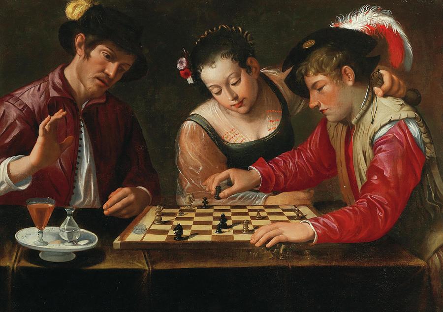 Caravaggio Chess Players 17th Century Painting by Caravaggio
