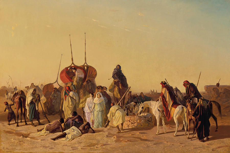 Caravan in the Desert  Painting by Theodor Horschelt