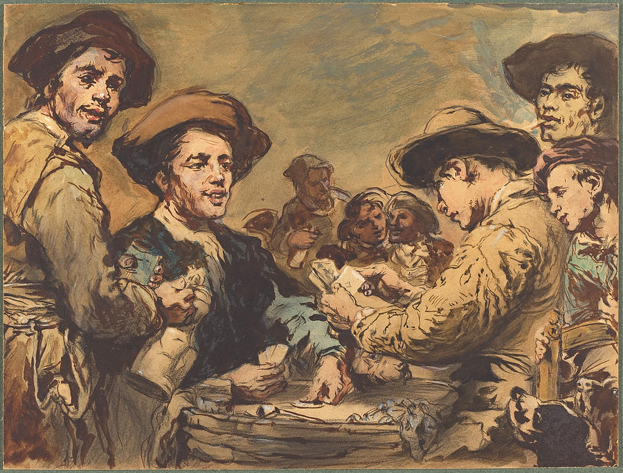 Card Players Drawing by Augustin Theodule Ribot