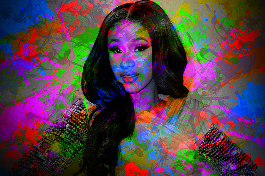 Cardi B Famous Rappers Paint Splatter Colorful Portrait Mixed Media By ...