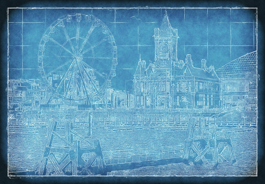 Cardiff Bay Blueprint Digital Art by Richard Downs