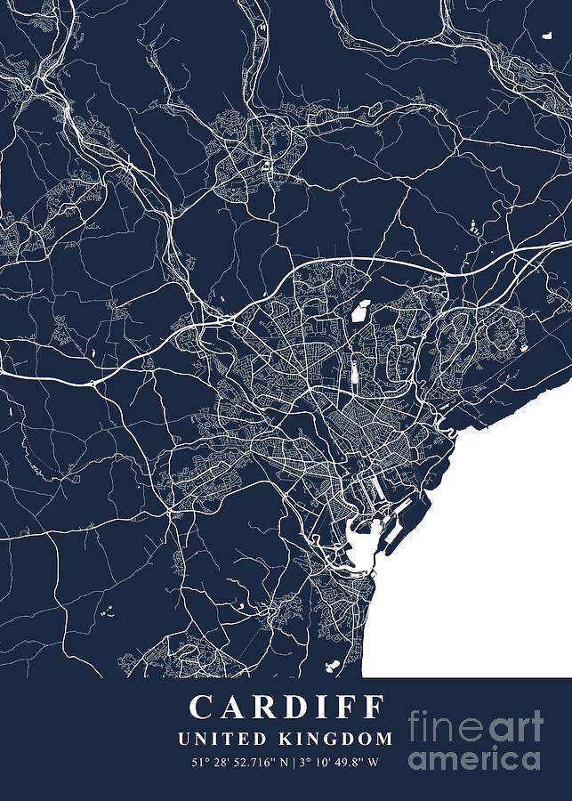 Cardiff - United Kingdom Blueprint Plane Map Photograph by Tien Stencil ...