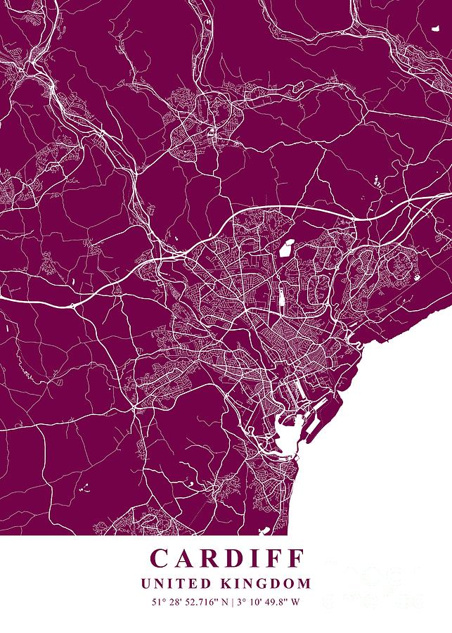Cardiff United Kingdom Plum Plane Map Photograph By Tien Stencil Fine Art America 7731