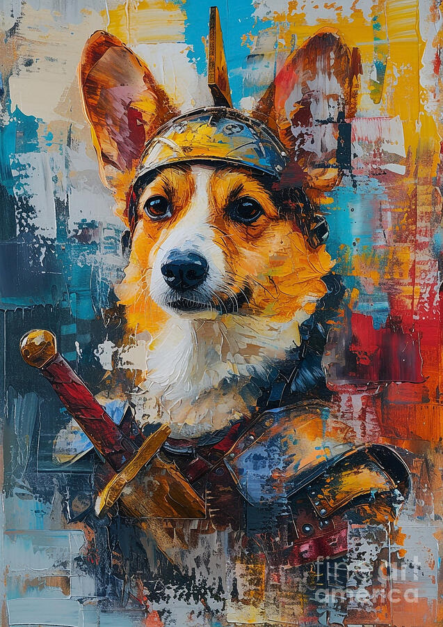 Knight Painting - Cardigan Welsh Corgi - in the vestments of a Roman household guardian by Adrien Efren
