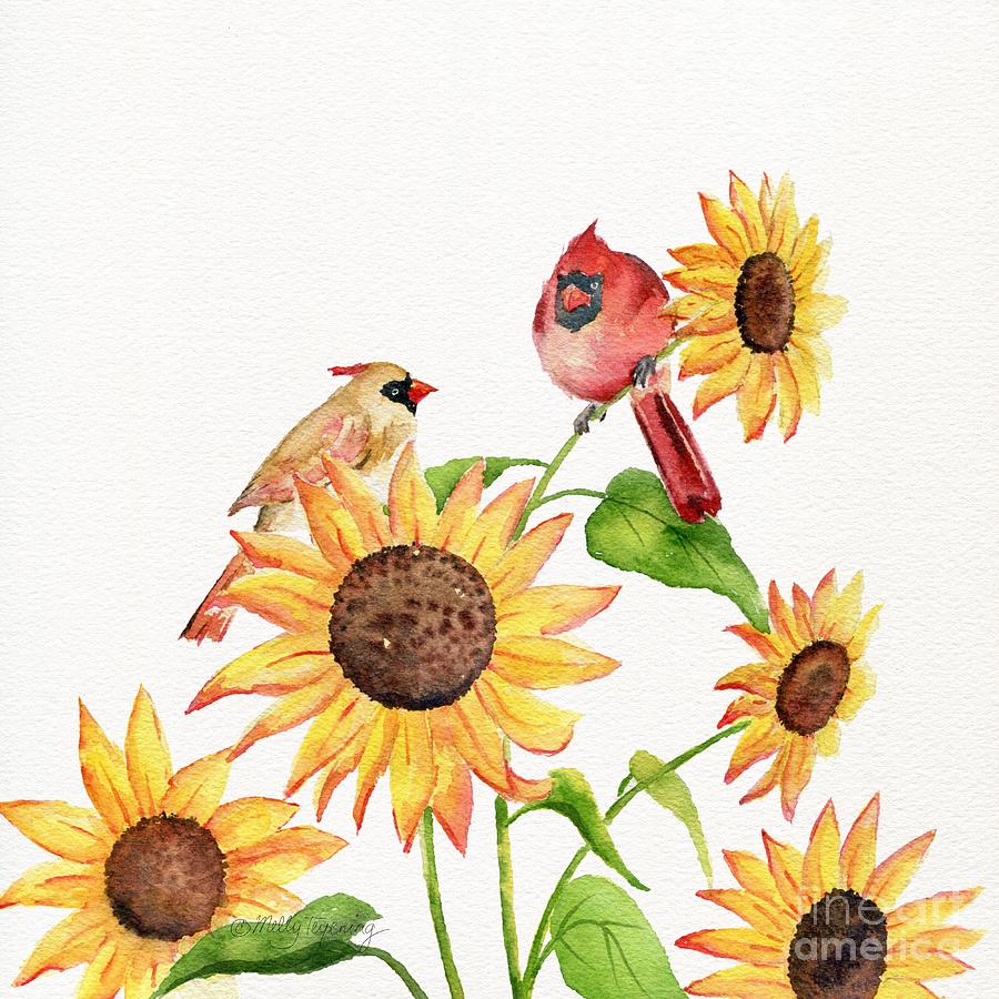 Cardinal and Sunflowers Painting by Melly Terpening