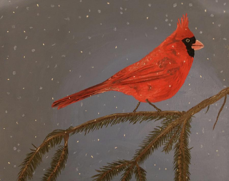 Cardinal and the first winter snow Painting by Jaye Wright - Fine Art ...