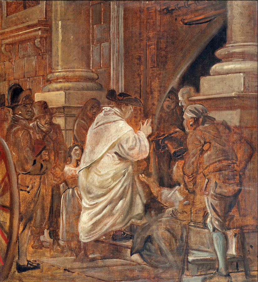 Cardinal blessing beggars at the church doors Painting by Wilhelm Marstrand