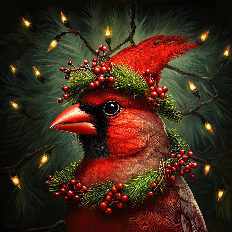 Cardinal Christmas Love Painting by Lourry Legarde