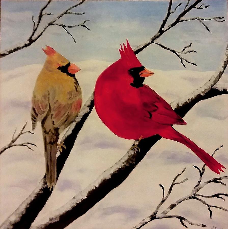 Cardinal Couple Painting by Nancy Sisco