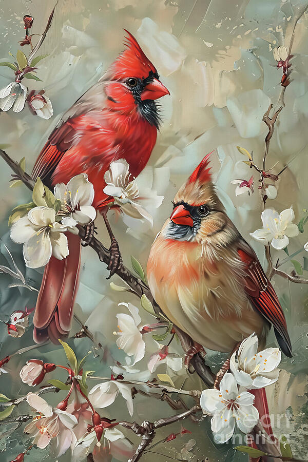 Cardinal Couple Painting by Tina LeCour