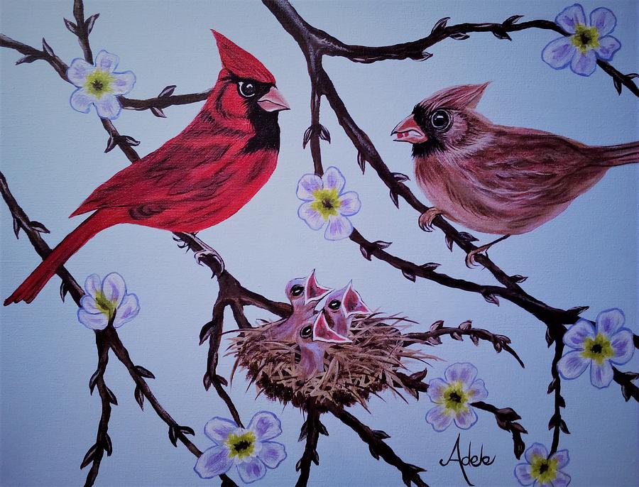 Cardinal Family Imagining the Future Painting by Adele Moscaritolo