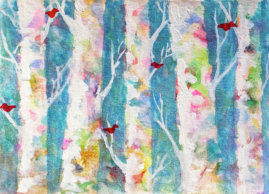 Cardinal Forest Painting by Jean Haynes