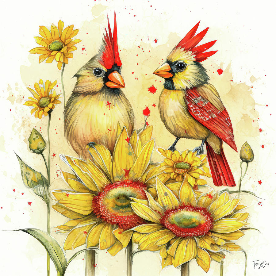 Spring Painting - Cardinal Girl Friends by Tina LeCour
