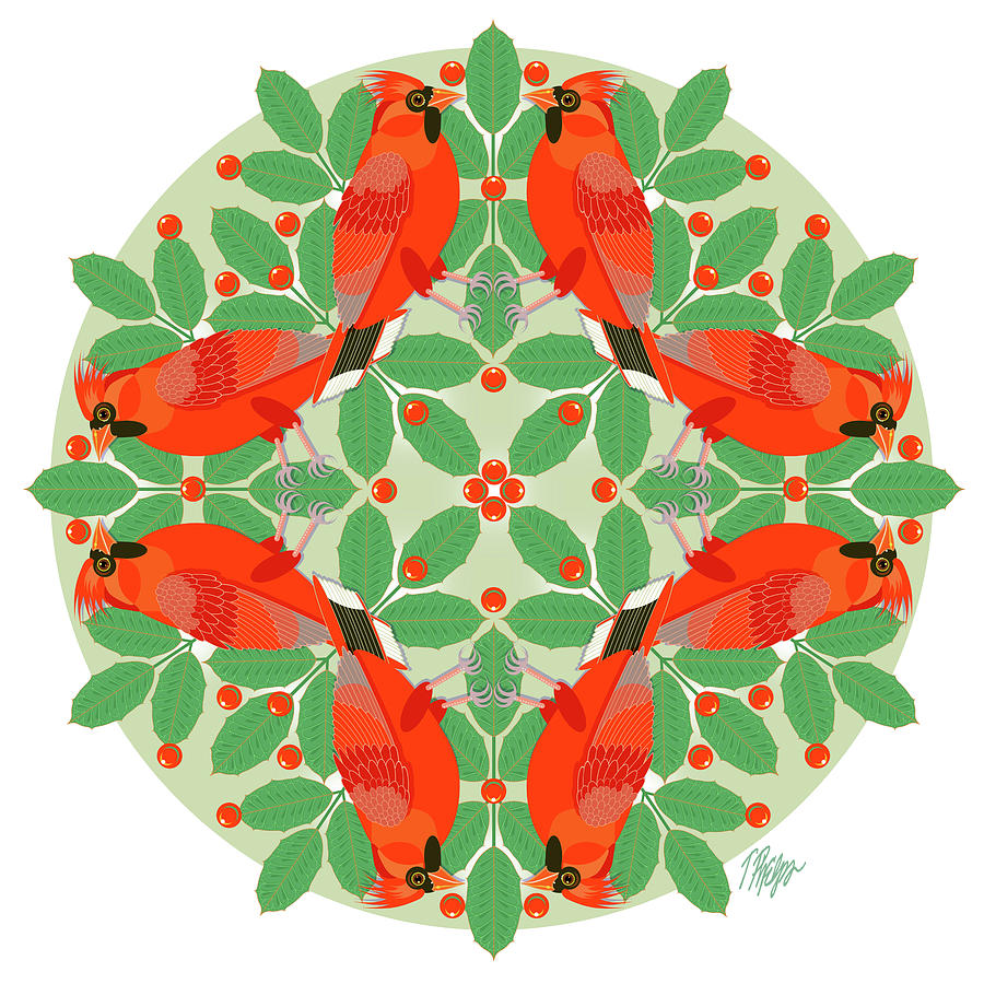 Cardinal Holly #3 Mandala Digital Art by Tim Phelps
