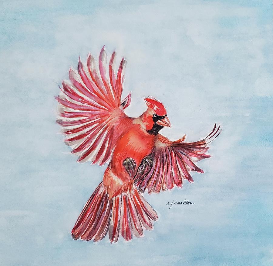 Cardinal in Flight Painting by Claudette Carlton