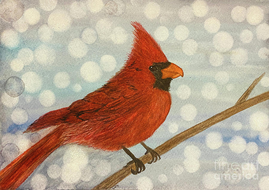 Cardinal in Snow Painting by Lisa Neuman