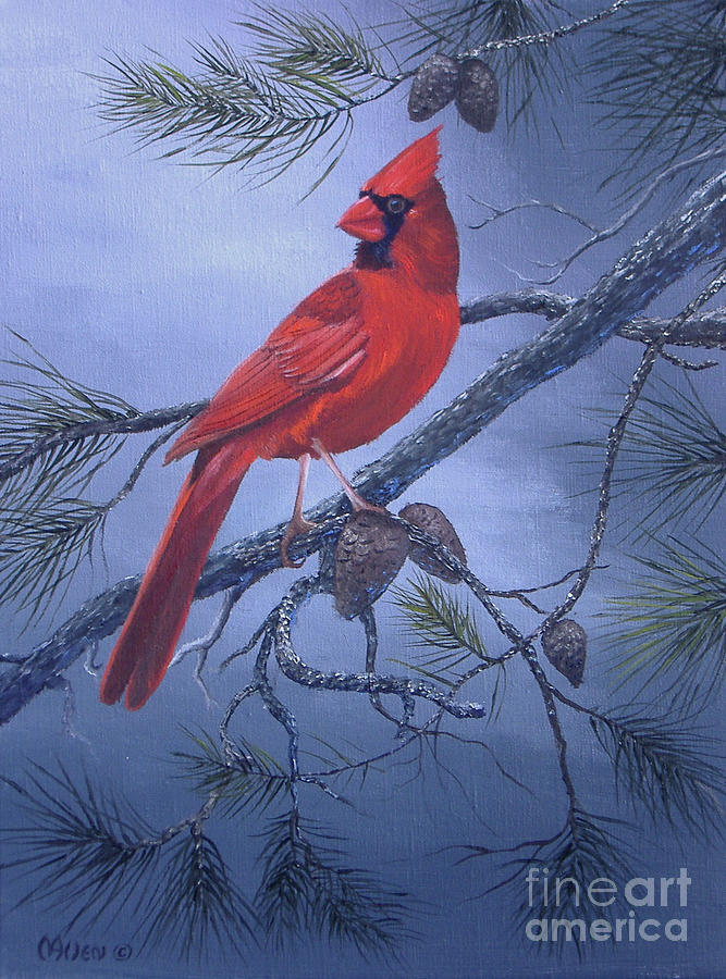Cardinal in the Pines Painting by Michael Allen