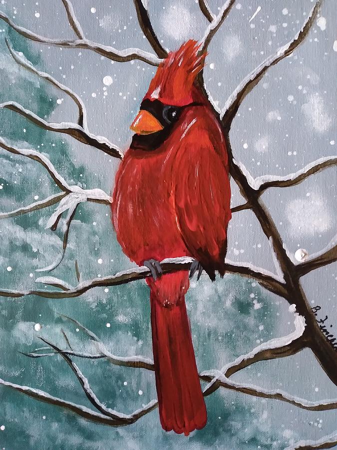 Cardinal in the Snow Painting by Barbara Fincher