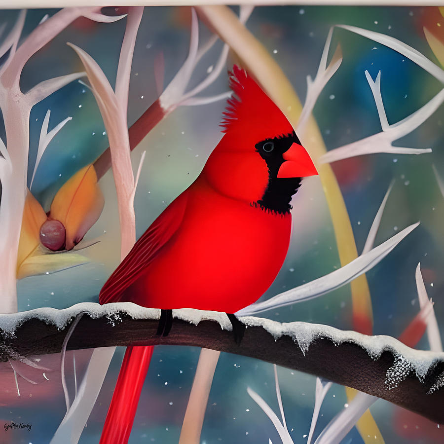 Cardinal in the Winter Digital Art by Cindys Creative Corner