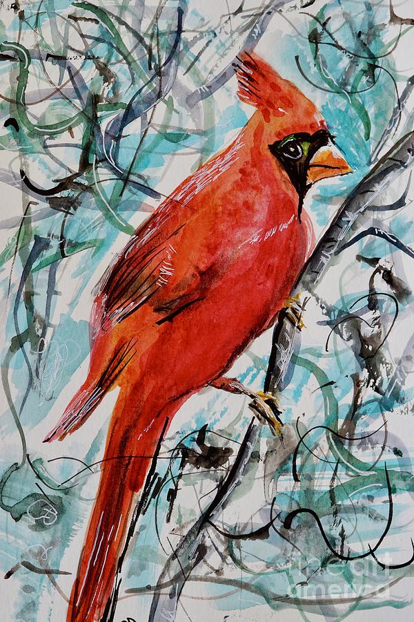 Red Cardinal-Watercolors painting Painting by Patty Donoghue