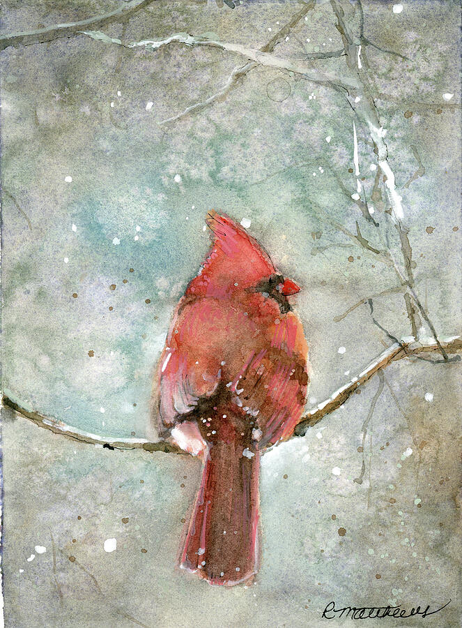 Cardinal in winter Painting by Rebecca Matthews