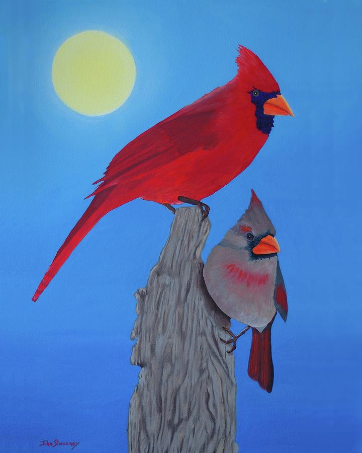 Cardinal Lovers Painting by John Sweeney