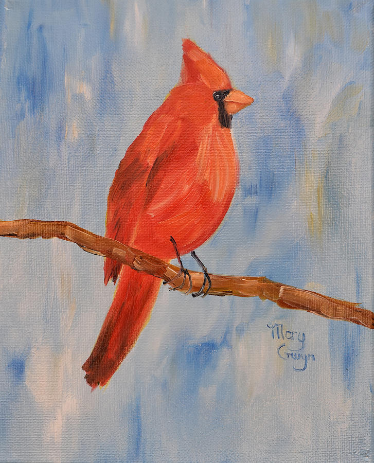 Cardinal on a Branch Painting by Mary Gwyn Bowen
