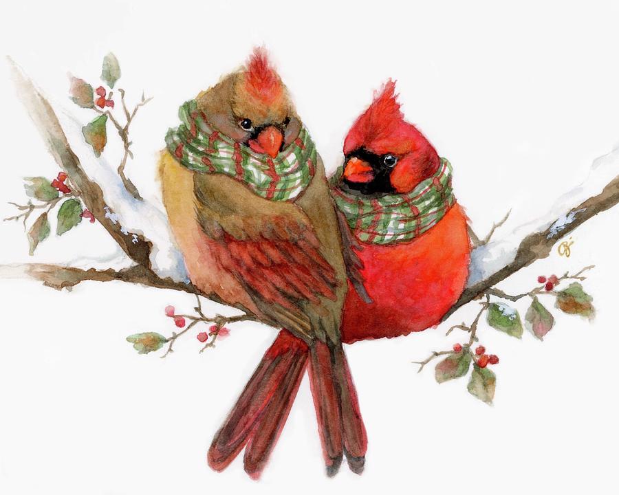 Christmas Painting - Cardinal Pair  by PJ Jensen