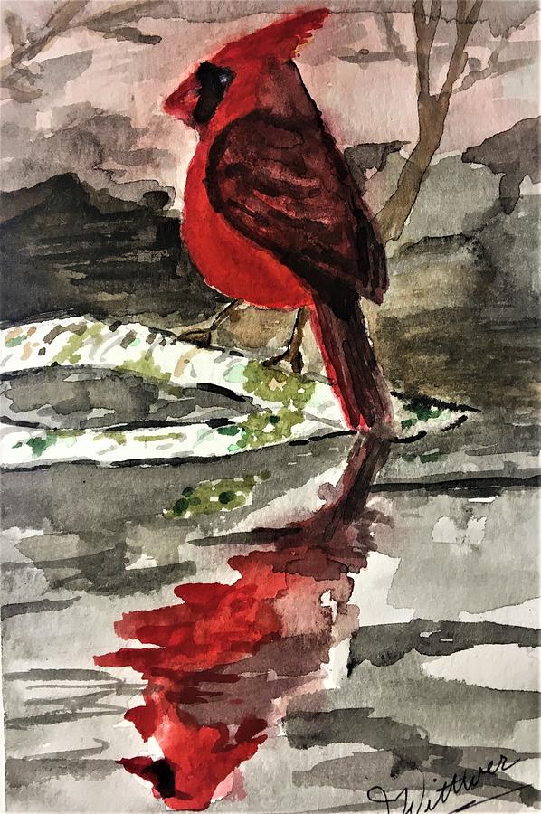 Cardinal Reflection Painting by Julie Wittwer