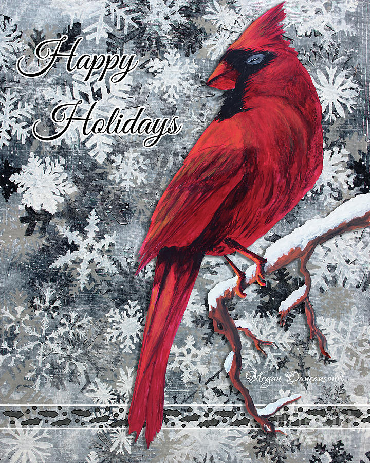 Cardinal Snowflakes, Happy Holidays Design  Original Fun, Cheery, Christmas Art By Meganaroon Painting