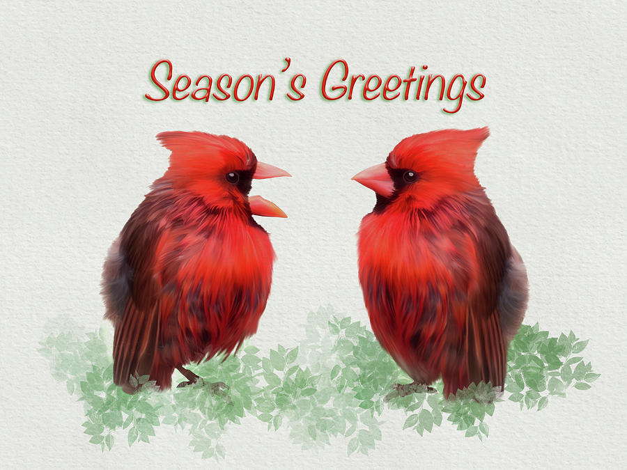 Cardinal Twins - Seasons Greetings Mixed Media by Patti Deters