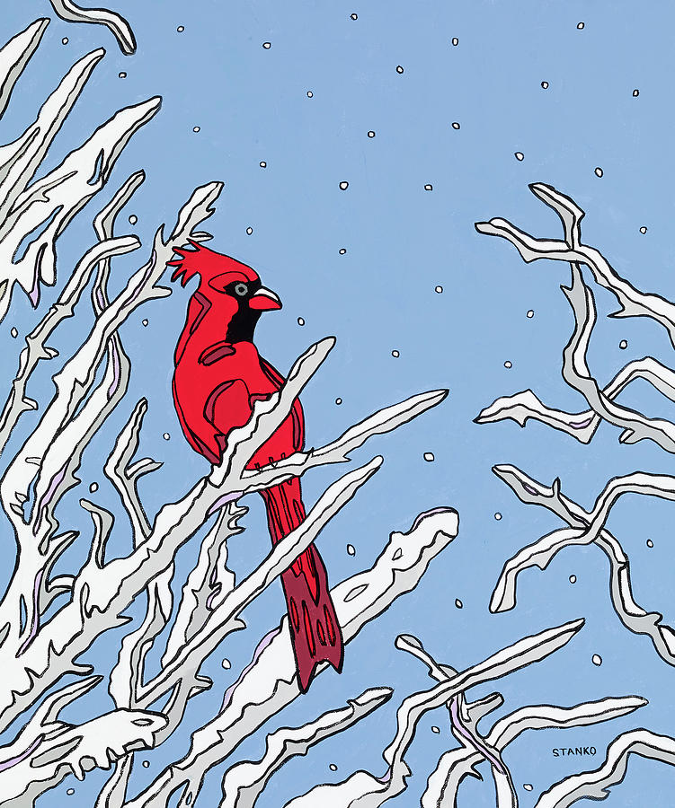 Cardinal Winter Painting by Mike Stanko