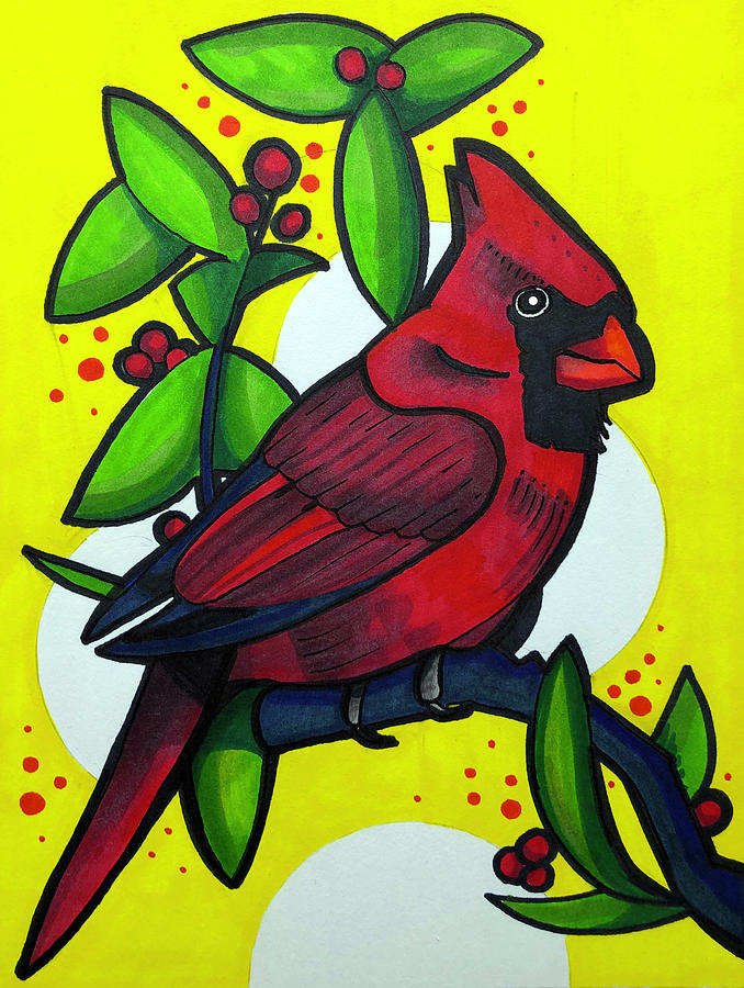 Cardinal With Berries Drawing by Creative Spirit