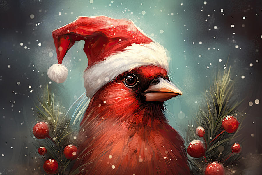 Cardinal with Christmas Holly Berries Painting by Lourry Legarde Cardinal with Christmas Holly Berries Painting by Lourry Legarde