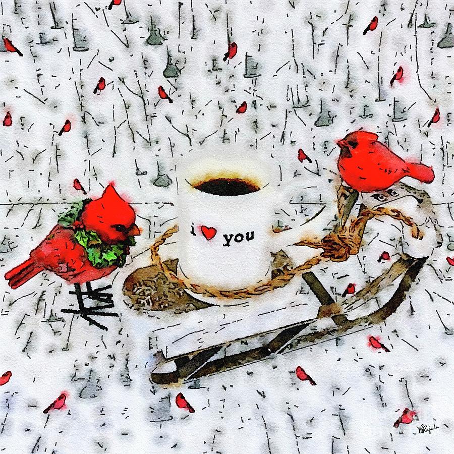 Cardinals and Coffee Digital Art by Diana Rajala