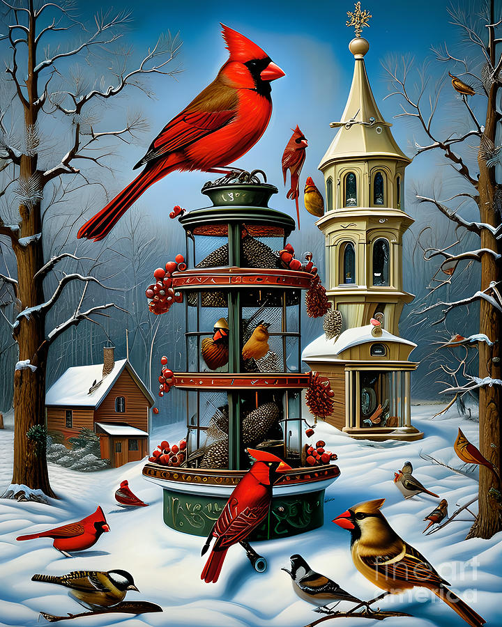 Cardinals at Christmas Digital Art by Mary Machare