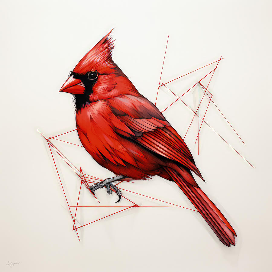 Red Cardinal Painting - Cardinals Echo in Geometry by Lourry Legarde