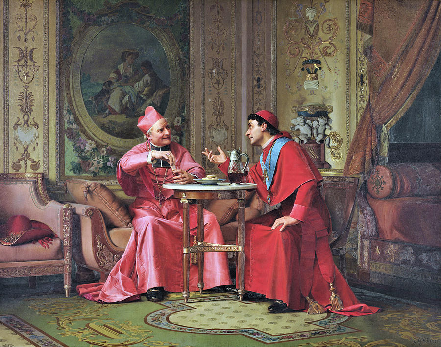 Cardinal Painting - Cardinals Friendly Chat - Digital Remastered Edition by Jehan Georges Vibert