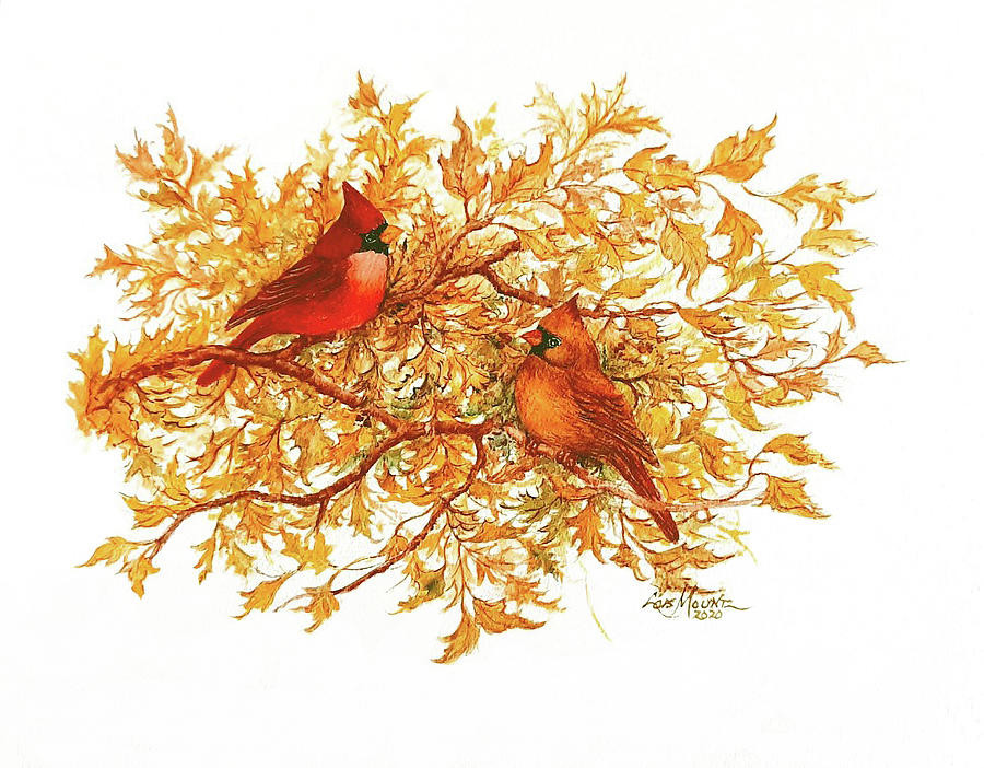 Cardinals in Autumn  Painting by Lois Mountz