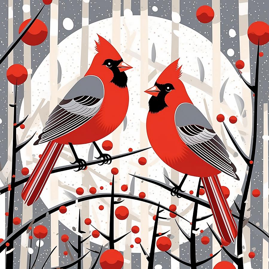 Cardinals in the Snow Digital Art by Karyn Robinson