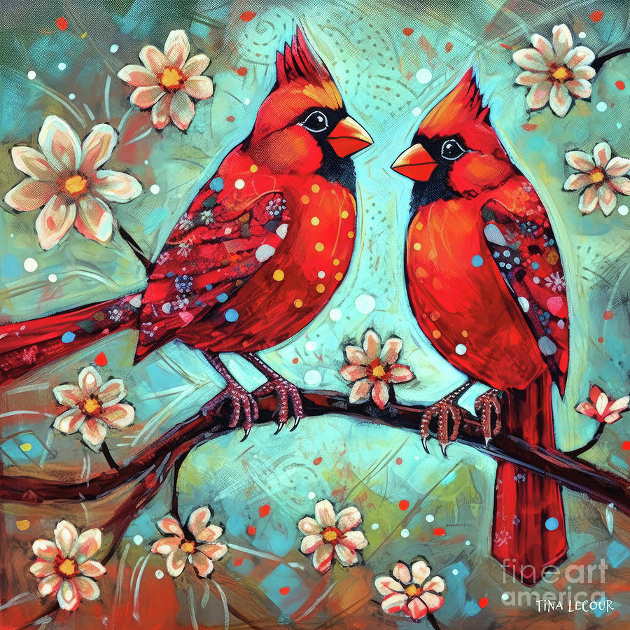 Cardinals In The Spring Painting