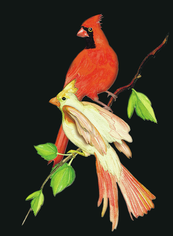 Cardinals on Black Painting by Anne Beverley-Stamps