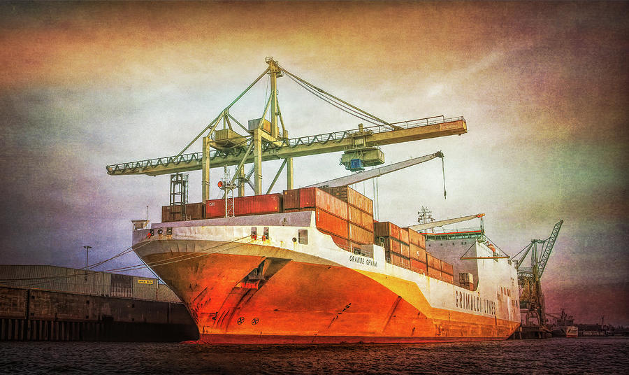 Cargo Ship Hamburg Germany Digital Art by Tatiana Travelways