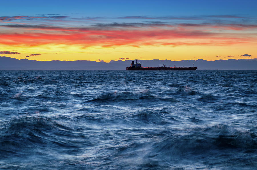 Cargo Ship In A Turbulent Sea Photograph