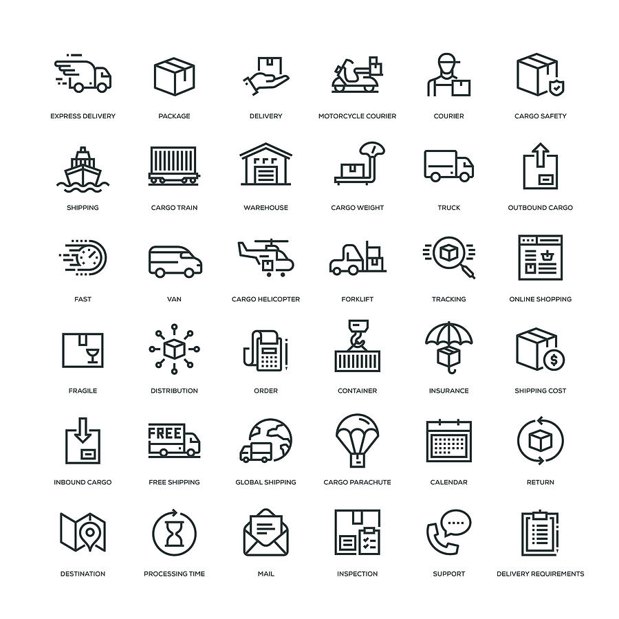 Cargo, Shipping and Delivery Icon Set Drawing by Enis Aksoy