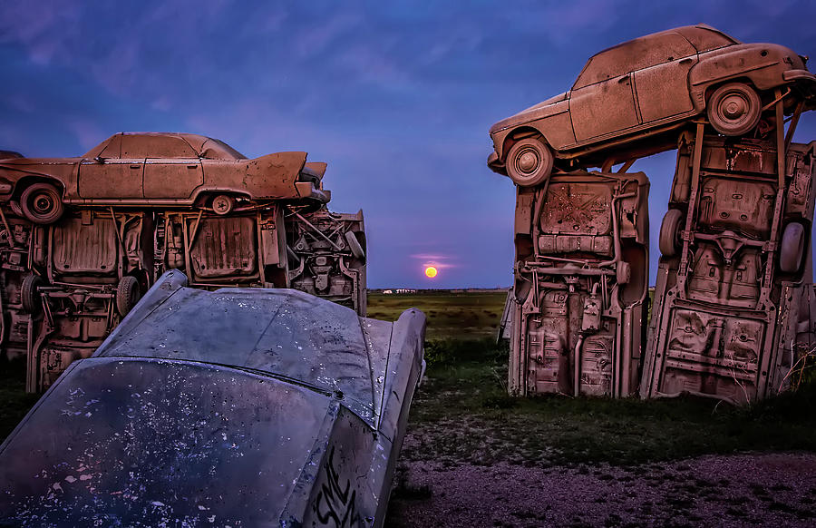 Carhenge Super Moon Photograph by Steve Sullivan