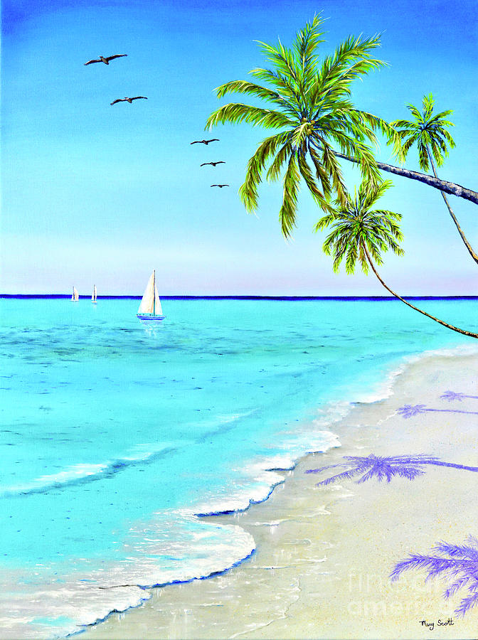 Caribbean Blue Island Painting by Mary Scott